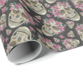 Spooky Roze Orchid Floral Skull Pattern Cadeaupapier (Rol Hoek)