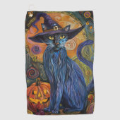 Spooky Russische Blauwe Kat Halloween Heksenpompoe Golfhanddoek (Voorkant)