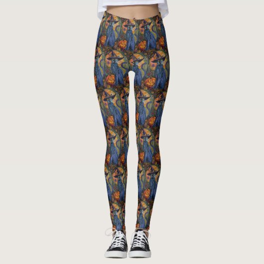 Spooky Russische Blauwe Kat Halloween Heksenpompoe Leggings (Voorkant)