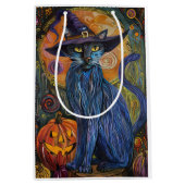 Spooky Russische Blauwe Kat Halloween Heksenpompoe Medium Cadeauzakje (Voorkant)