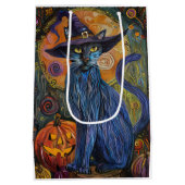 Spooky Russische Blauwe Kat Halloween Heksenpompoe Medium Cadeauzakje (Achterkant)