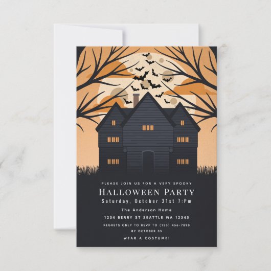 Spooky Salem Heksenhuis Halloween Party Kaart (Voorkant)
