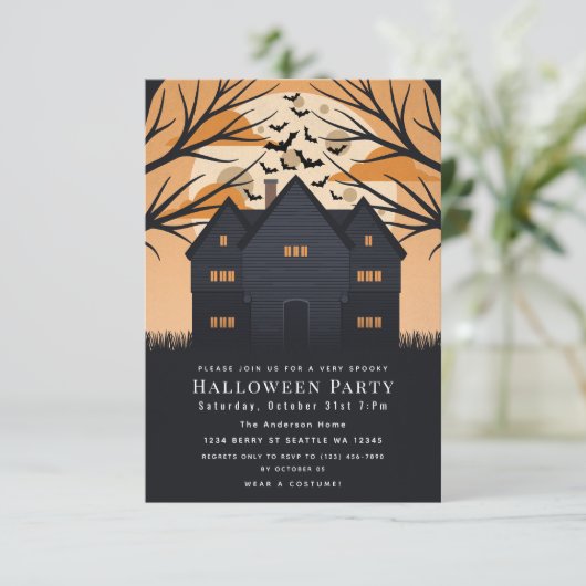 Spooky Salem Heksenhuis Halloween Party Kaart (Staand voorkant)