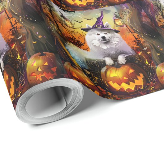 Spooky Samoyed hond Halloween heks en pompoen Cadeaupapier (Rol Hoek)