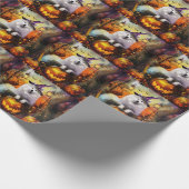 Spooky Samoyed hond Halloween heks en pompoen Cadeaupapier (Hoek)
