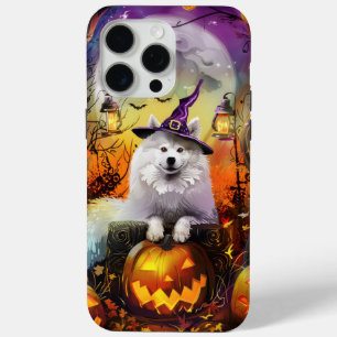 Spooky Samoyed hond Halloween heks en pompoen iPhone 15 Pro Max Hoesje