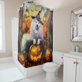 Spooky Samoyed hond Halloween heks en pompoen Douchegordijn (In situ)