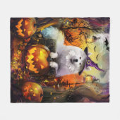 Spooky Samoyed hond Halloween heks en pompoen Fleece Deken (Voorkant (Horizontaal))