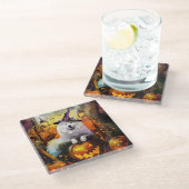 Spooky Samoyed hond Halloween heks en pompoen Glazen Onderzetter (Schuin)