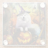 Spooky Samoyed hond Halloween heks en pompoen Glazen Onderzetter (Achterkant)