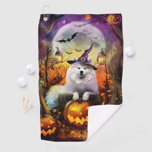 Spooky Samoyed hond Halloween heks en pompoen Golfhanddoek (Insitu)