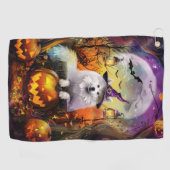 Spooky Samoyed hond Halloween heks en pompoen Golfhanddoek (Horizontaal)