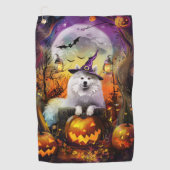 Spooky Samoyed hond Halloween heks en pompoen Golfhanddoek (Voorkant)