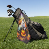 Spooky Samoyed hond Halloween heks en pompoen Golfhanddoek (Groen)