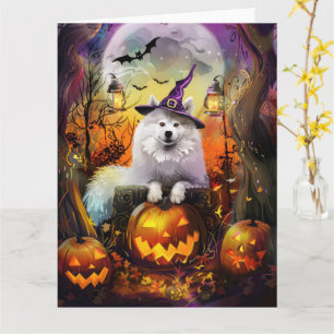 Spooky Samoyed hond Halloween heks en pompoen Kaart
