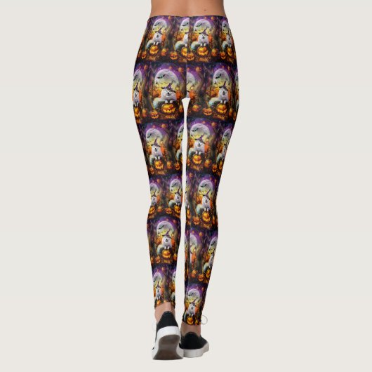 Spooky Samoyed hond Halloween heks en pompoen Leggings (Achterkant)