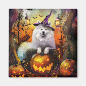 Spooky Samoyed hond Halloween heks en pompoen Magneet (Voorkant)