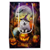 Spooky Samoyed hond Halloween heks en pompoen Medium Cadeauzakje (Achterkant)