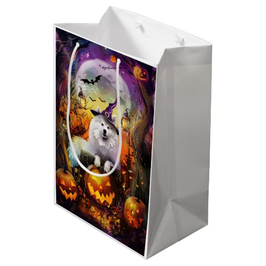 Spooky Samoyed hond Halloween heks en pompoen Medium Cadeauzakje (Achterkant Gekanteld)