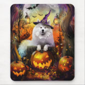 Spooky Samoyed hond Halloween heks en pompoen Muismat (Voorkant)