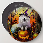 Spooky Samoyed hond Halloween heks en pompoen Ronde Button 6,0 Cm (Voorkant /achterkant)