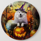 Spooky Samoyed hond Halloween heks en pompoen Ronde Button 6,0 Cm (Voorkant)