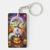 Spooky Samoyed hond Halloween heks en pompoen Sleutelhanger (achterkant)