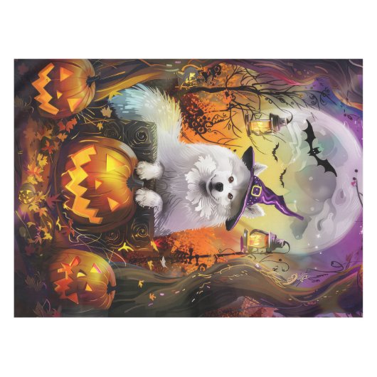 Spooky Samoyed hond Halloween heks en pompoen Tafelkleed (Voorkant (Horizontaal))
