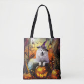 Spooky Samoyed hond Halloween heks en pompoen Tote Bag (Voorkant)