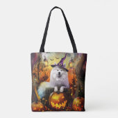 Spooky Samoyed hond Halloween heks en pompoen Tote Bag (Achterkant)