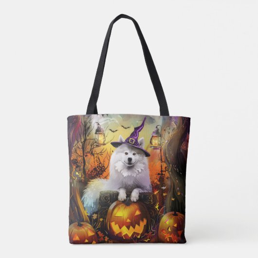Spooky Samoyed hond Halloween heks en pompoen Tote Bag (Achterkant)