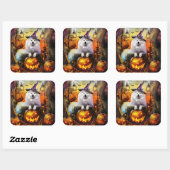 Spooky Samoyed hond Halloween heks en pompoen Vierkante Sticker (Vel)