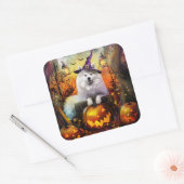Spooky Samoyed hond Halloween heks en pompoen Vierkante Sticker (Envelop)