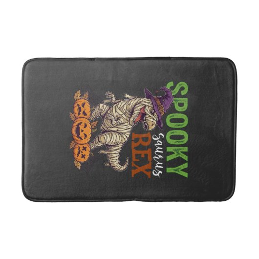 Spooky Saurus Rex Mummie Dinosaur Heksenhoed Pompo Badmat (Voorkant)