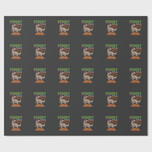 Spooky Saurus Rex Mummie Dinosaur Heksenhoed Pompo Cadeaupapier (Vlak)