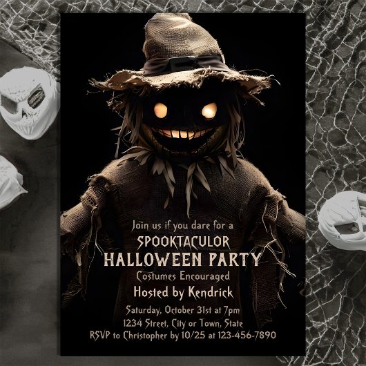 Spooky Scarecrow Halloween Kostuum Party Kaart