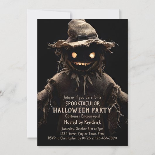 Spooky Scarecrow Halloween Kostuum Party Kaart (Voorkant)