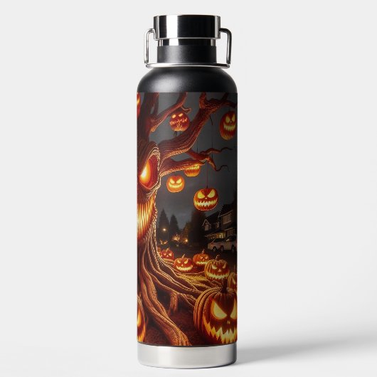 SPOOKY SCARY HALLOWEEN TREE WITH ORANGE PUMPKINS WATERFLES (Achterkant)