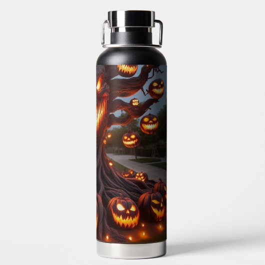 SPOOKY SCARY HALLOWEEN TREE WITH ORANGE PUMPKINS WATERFLES (Achterkant)