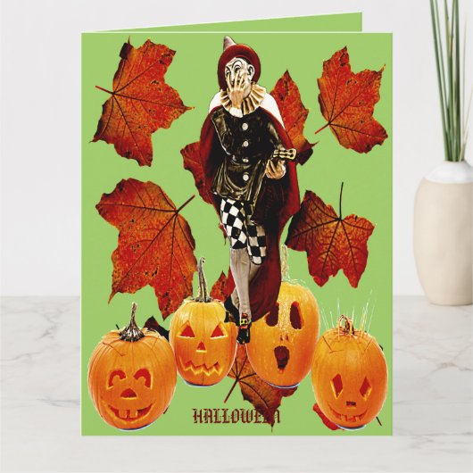 Spooky Scary Joker Herfst Maple Pumpkins Halloween Kaart (Voorkant)
