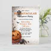 Spooky Scary Pumpkin en Spinnen Halloween Party Kaart (Staand voorkant)