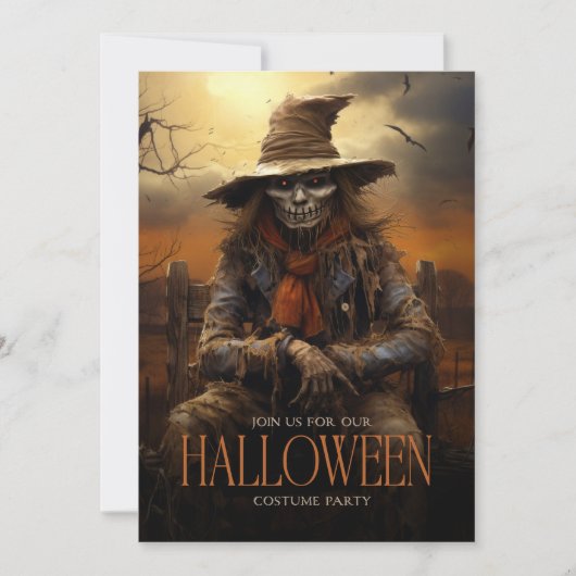 Spooky Scary Scarecrow Volwassen Halloween Party Kaart (Voorkant)
