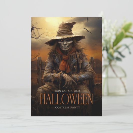 Spooky Scary Scarecrow Volwassen Halloween Party Kaart (Staand voorkant)