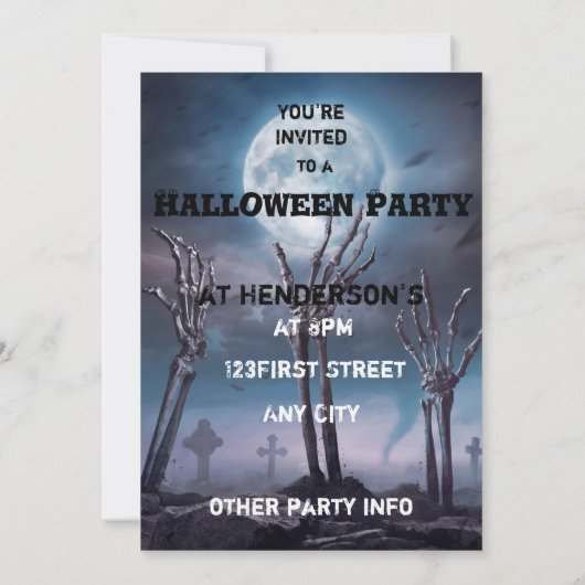 Spooky Scary Skeleton Undode Halloween Party Uitno Kaart (Achterkant)