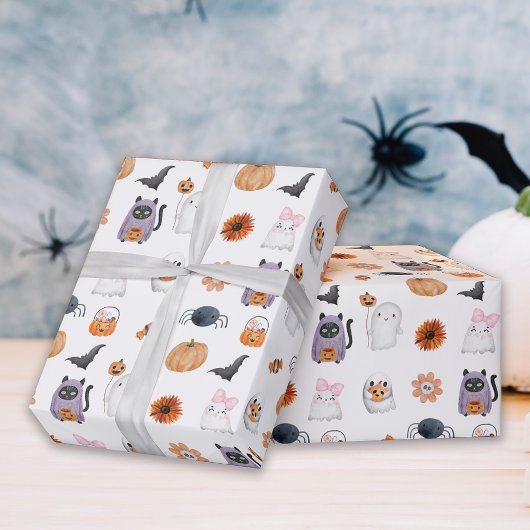 Spooky schattig halloween ghost waterverf stijl wi cadeaupapier