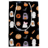 Spooky schattig halloween ghost waterverf stijl zw medium cadeauzakje (Voorkant)