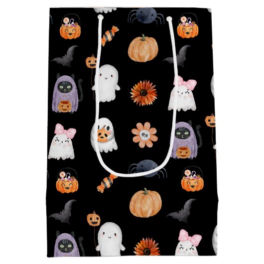 Spooky schattig halloween ghost waterverf stijl zw medium cadeauzakje (Achterkant)