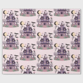 Spooky schattig herenhuis roze patroon cadeaupapier (Vlak)