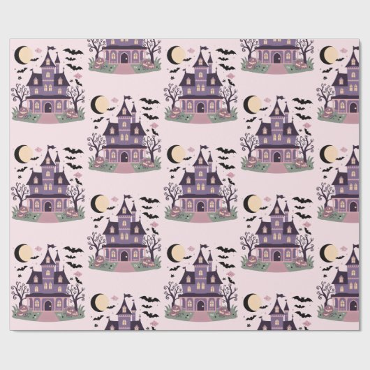 Spooky schattig herenhuis roze patroon cadeaupapier (Vlak)