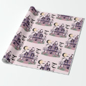 Spooky schattig herenhuis roze patroon cadeaupapier (Uitgerold)